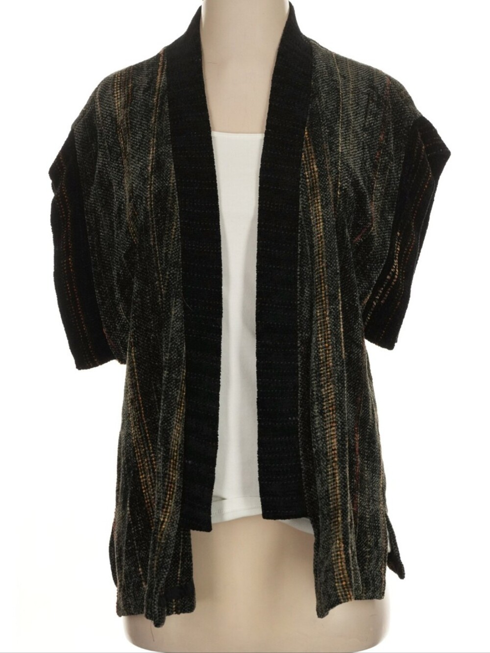 Camille Benjamin Handwoven Chenille Art to wear Jacket Cardigan Kimono Green XS
